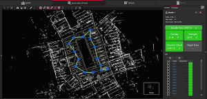 Screen capture of a laser scanner. A digital map plotting the points on a construction site